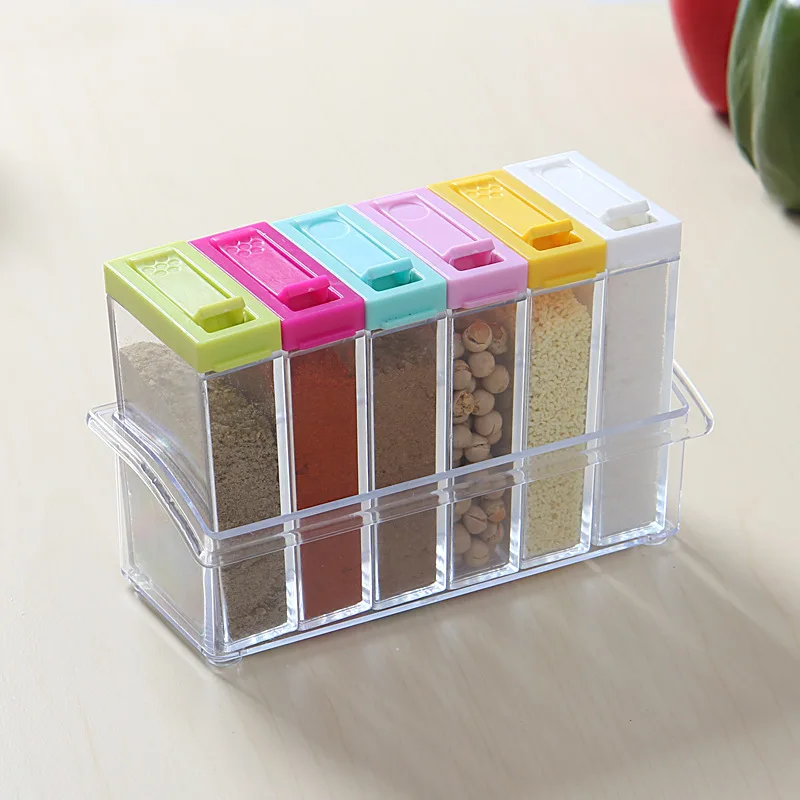 Juego de 6 unidades de almacenamiento de especias, tarro de especias, caja de condimentos, contenedor rociador de sal y pimienta, herramientas para botellas de almacenamiento de especias de cocina JU31804: Amarillo claro