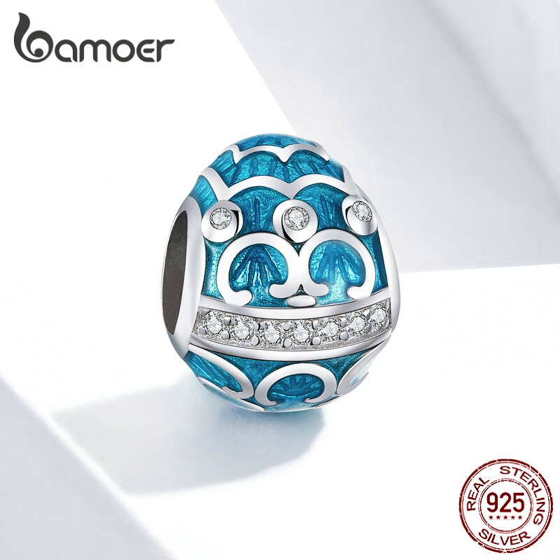 Bamoer di Pasqua Serie Blu Uovo di Fascino Dello Smalto per Originale in Argento Del Braccialetto e Del Braccialetto 925 sterlina d'argento Gioielli FAI DA TE Braccialetto BSC220