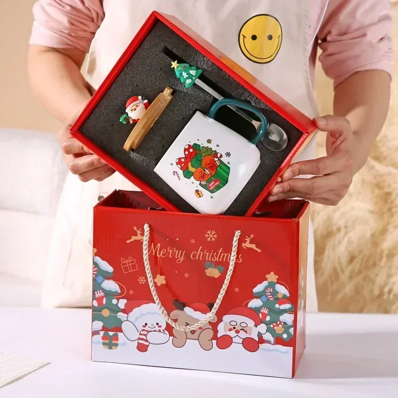 Mok Geschenkdoos Keramische mok Kerstcadeau Keramische mok met deksel met lepelset Beker Kopje Koffiekopje Kerstmis: Rood