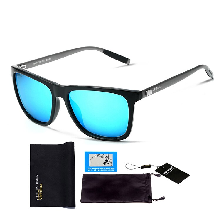 Veithdia mærke unisex retro aluminium +tr90 firkantede solbriller polariseret linse vintage brille tilbehør solbriller til mænd/kvinder: Blå