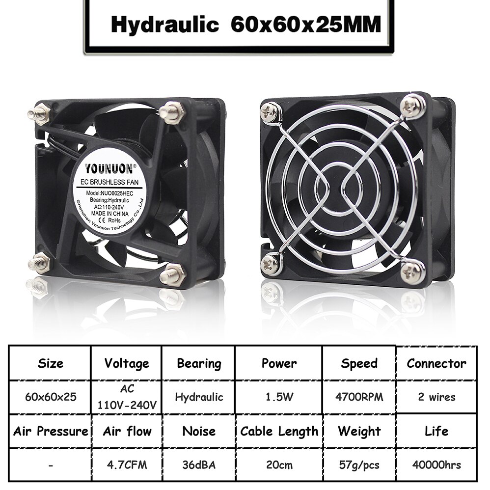 1Pcs Ec Brushlee Fan 6025/8025/9225/12025/12038/12032 Ac 110V 115V 120V 220V 240V Cooling Cooler Fan: EC 6025 Hydro