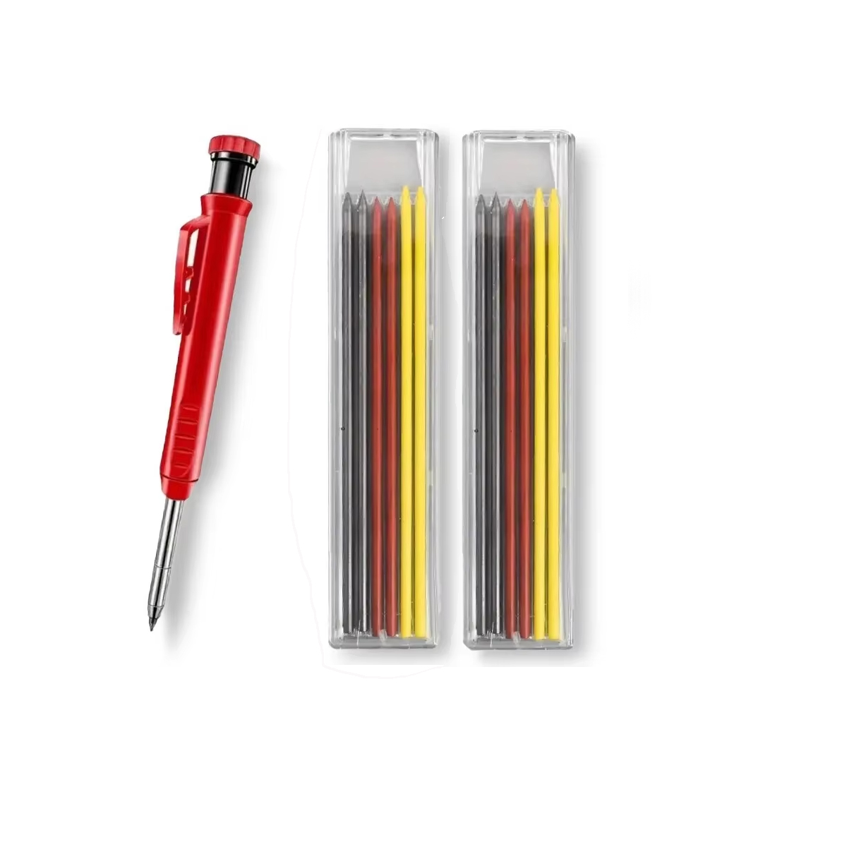 Juego de lápices de carpintero sólidos, herramientas de carpintería, lápiz mecánico, recarga de 5 colores, herramientas de trabajo de construcción, trazador de marcado de carpintería: Transparente