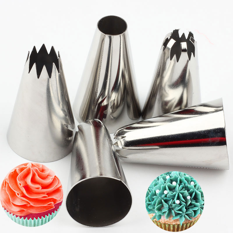 5 stks/set Big Size Rose Pastry Tips Dessert Rvs Cake Icing Russische Piping Nozzles Cake Decoratie Keuken Accessoires