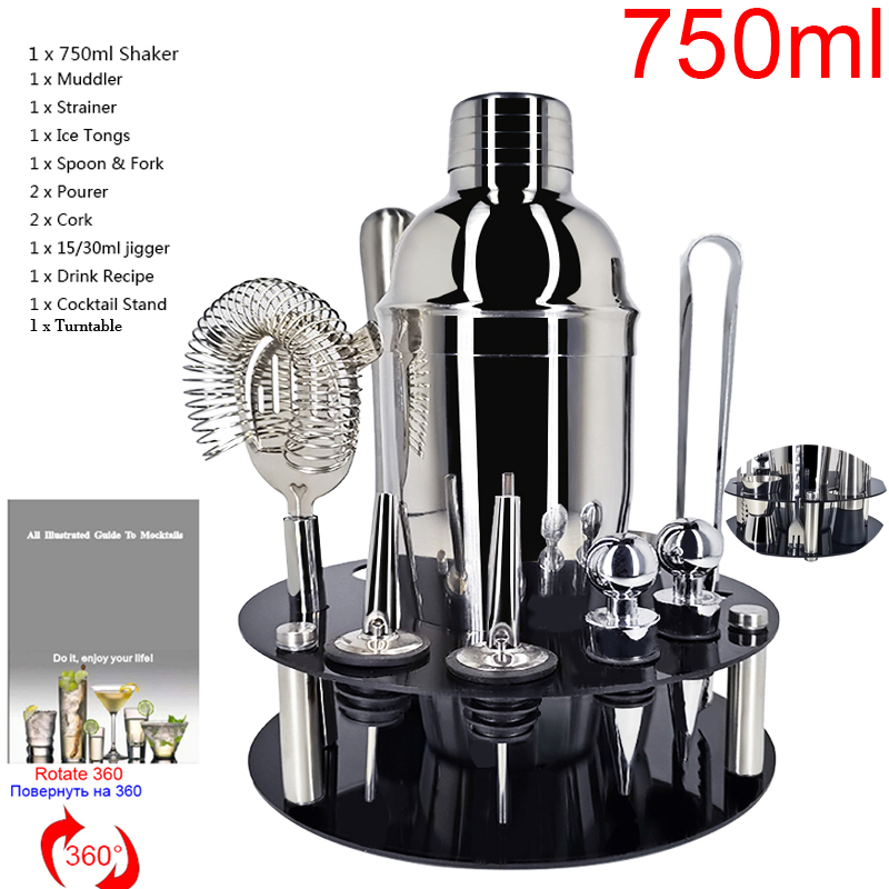 Wine regulator Cocktail Shaker Cup Premium Barware Set Drink Mixer 550/750ml Bar Tool With Wine Rack: 11pc 750ml R Rack