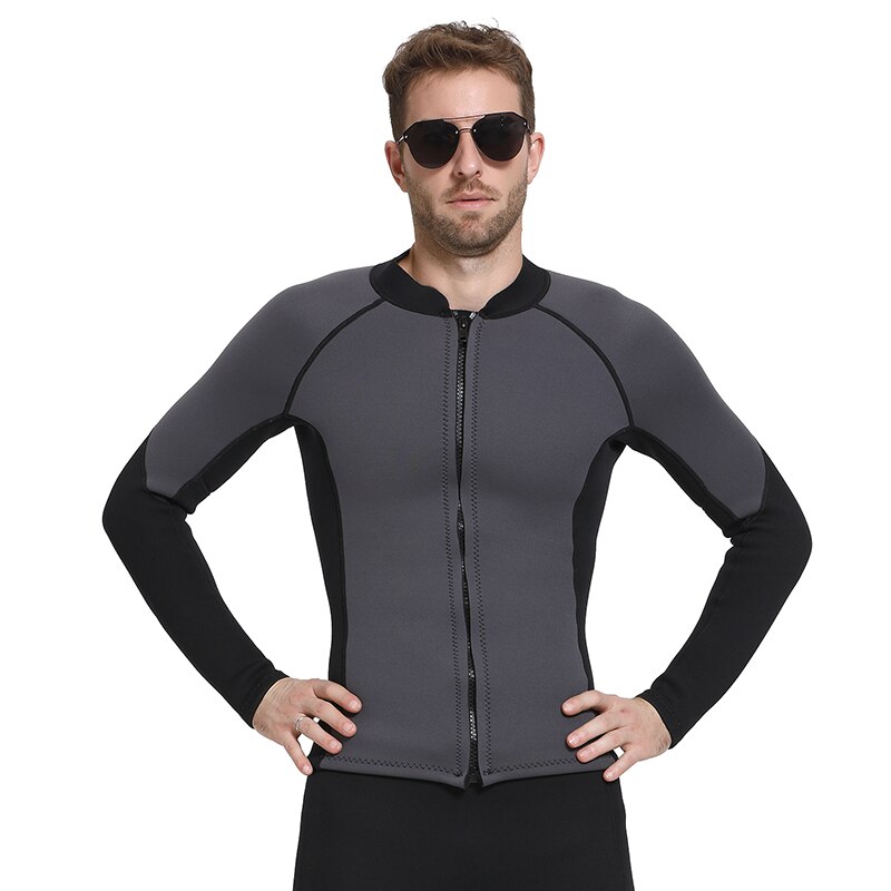 Los hombres de neopreno de 3mm Zip chaqueta manga larga delantera DE BUCEO DE Surf trajes de baño