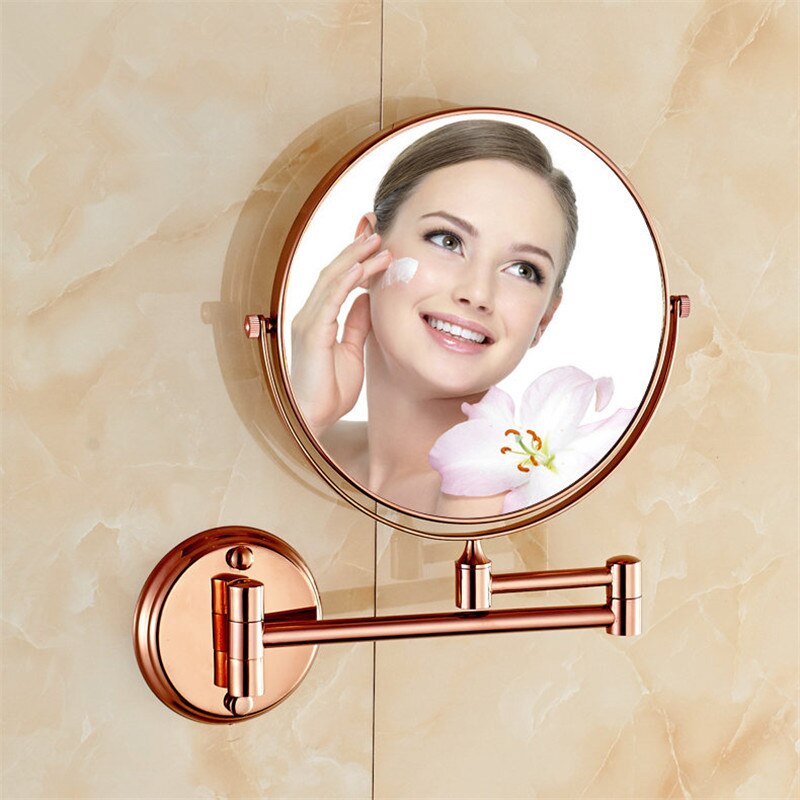 Miroir de bain en laiton 8 pouces | Miroir grossissant de salle de bains en or Rose, miroir de maquillage pliable et rétractable, matériel de bain à double face