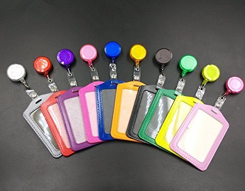 10 Pak Diverse Kleur Verticale Stijl PU Lederen ID Badge Kaarthouder met Intrekbare Reel Key Clip Set