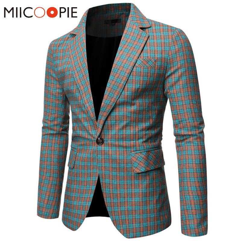 Plaid Mannen Blazer Jacket Slim Fit Single Button Met Lange Mouwen Blazer Masculino Business Wedding Formele Pak Jas