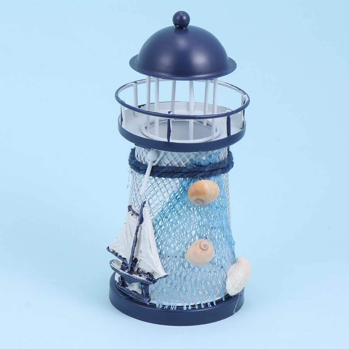 Wrought Iron Lighthouse Candlestick Romantic Holders Nautical Tea Vintage Home Decor Metal Tealight Candlesticks: Blue