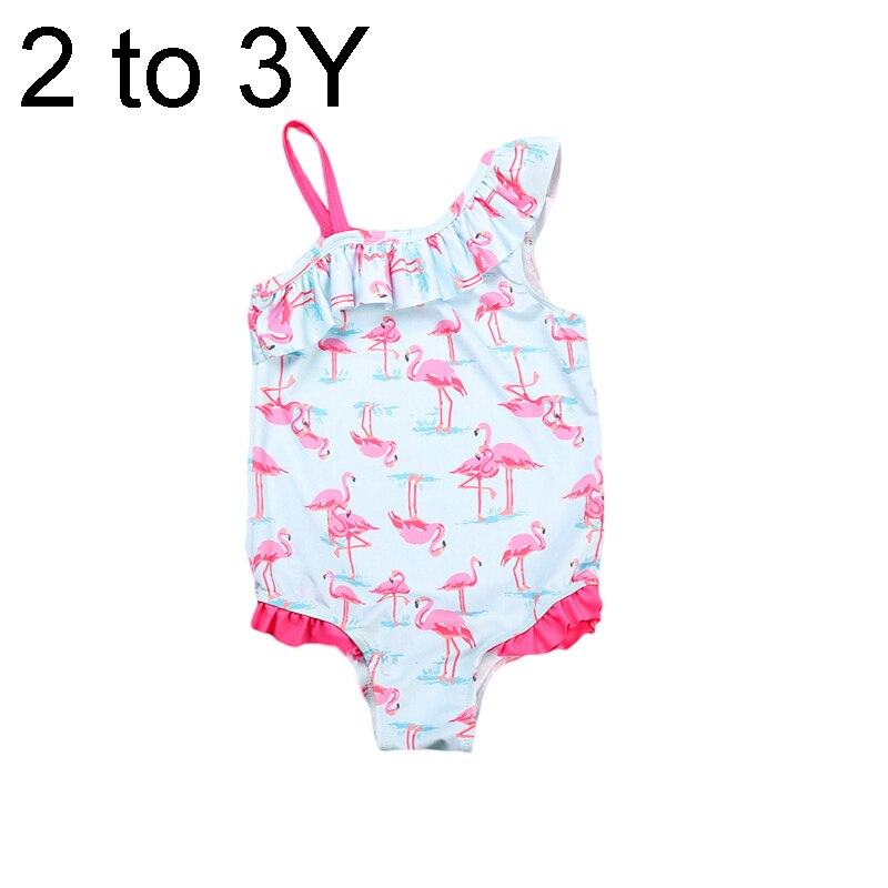 Børn baby piger flamingo badetøj flæsede badedragt en skulder bikini svømmedragt børn svømme bade strand dragt: 2 to 3y