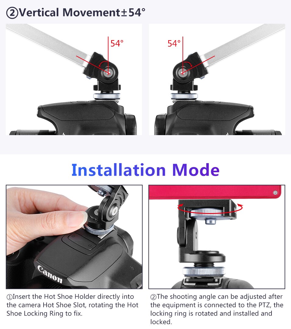 VIJIM VK-2 360 Paranomic Camera Head Strong Ballhead with Cold Shoe Mount Bracket Holder for LED Video light on camera