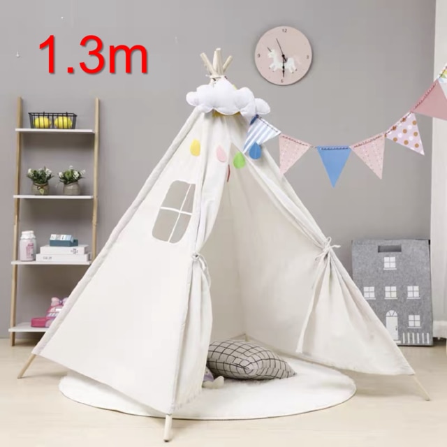 1,3 M kinder Zelt Für Kinder Geburtstag Kinder Cabana Große Spielen Haus Dekoration Teppich Tragbare Tipi Infantil Haus: AZ014-0white