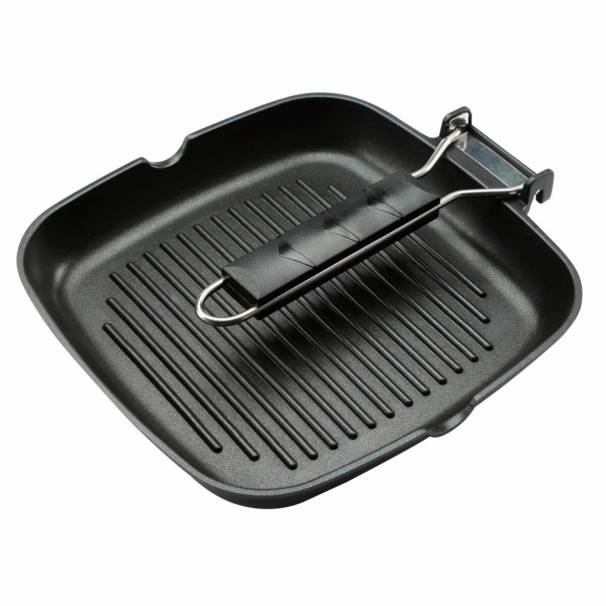 Asador de Bergner, aluminio fundido, 24X24X3.7cm, revestimiento antiadherente duradero, base de inducción por puntos, mango plegable, calor uniforme, asador, grill, plancha de cocina
