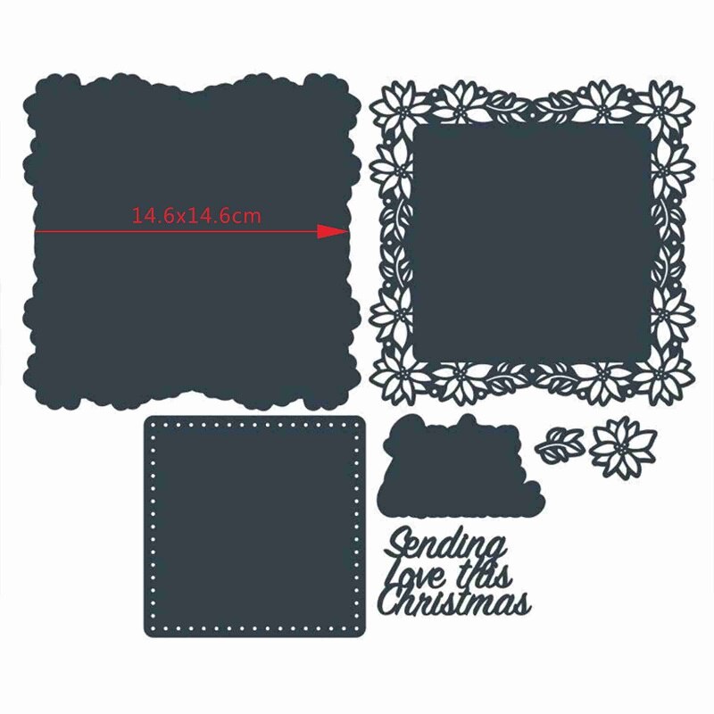 Poinsettias Grens Vierkante Frame Metalen Stansmessen Verzenden Liefde Deze Kerst & Vierkante Frame Gestanst Voor Card Making Diy