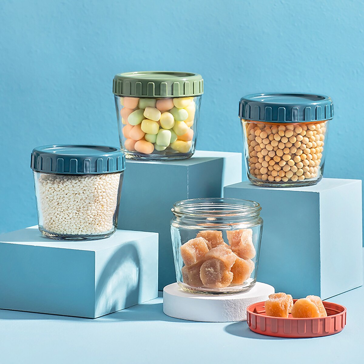 1 Set 2pcs Glass Sealed Storage Can Bird's Nest Cup Food Storage Container Grain Jar for Home Office Kitchen