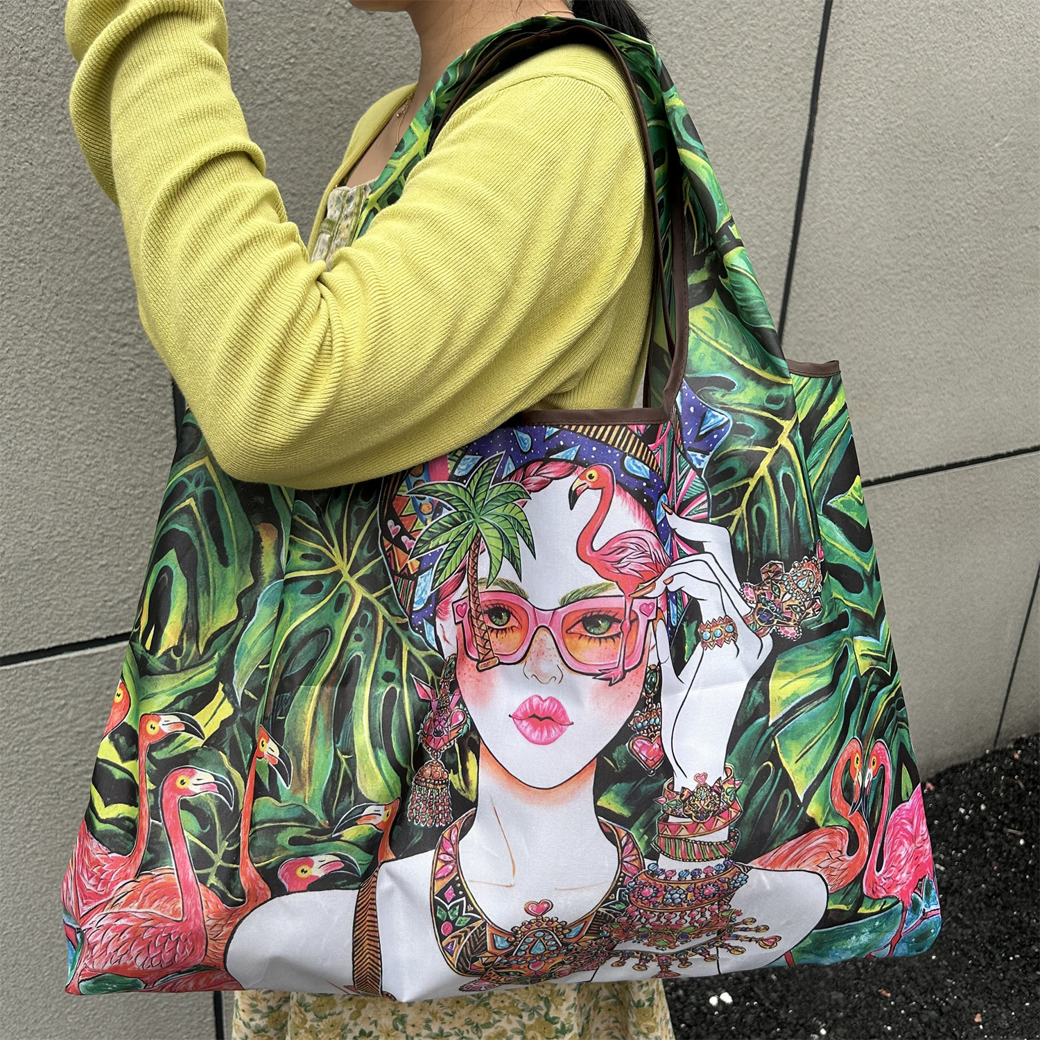 modetas Grote opvouwbare boodschappentas Herbruikbare boodschappenopbergtas Nylon draagbare schouderhandtas voor reiszak Tote: Oranje
