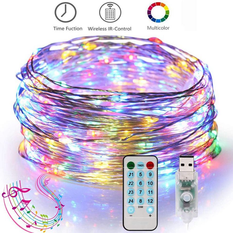 Sound Control USB Music Light String 5m/10m12 Function Remote Control Led Copper Wire Light String Party Decoration Light