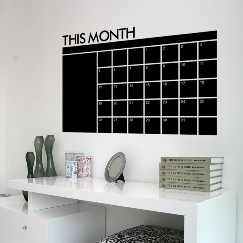 Home Wall Stickers Large Black Month Calendar Removable Chalk board for Planner Room DIY Board Office School Decals