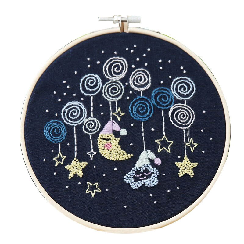 Söt tecknad djur diy broderade tillbehör kit stjärnserie broderimaterial paket hantverk broderi gör leveranser: Stjärnbeströdd himmel