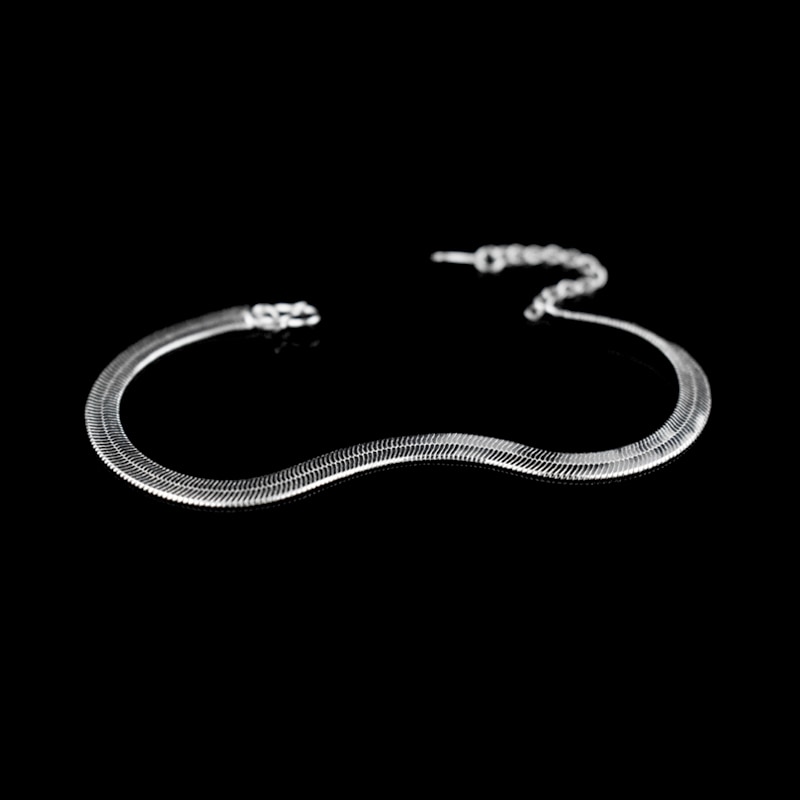 Women Flat Snake Chain Bracelet 925 Sterling Silver Punk Rock Simple Blade Bracelets Unisex For Jewelry
