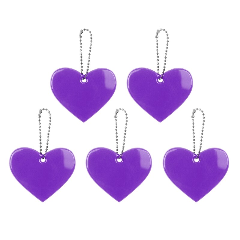 5Pcs Leuke Hartvorm Reflecterende Sleutelhanger Tas Hanger Accessoires Doft Pvc Reflector Sleutelhangers Voor Zichtbare Veiligheid: purple