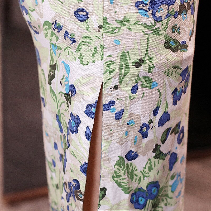Sheng coco plus size langærmet cheongsam kjole traditionelle kinesiske kjoler liene bomuld vintage qipao tøj