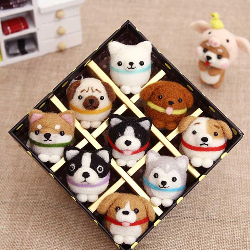 9 pcs /set Dogs Cat Cautus Wool needle felting DIY Handmade Stitch Needlework For special Material Package