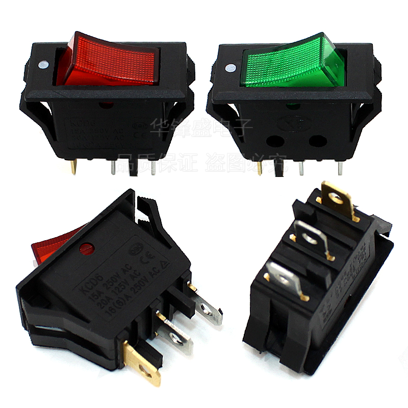 Interruttore a bilanciere Interruttore a pulsante da pannello Interruttore a pulsante a bilanciere quadrato 3 spillo 2 marce Pulsante rosso verde con luce 32 * 16MM 16A 250V Interruttore interruttore interruttore luce