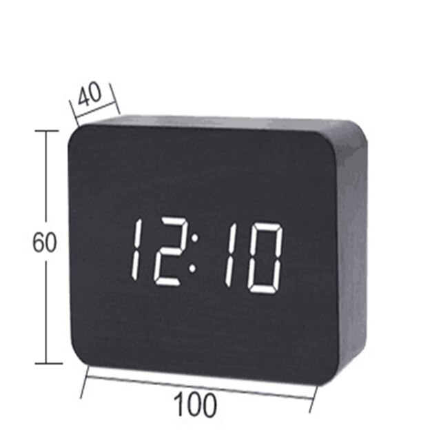 Digital Clock Wood Alarm Clock LED Electronic Display Temperature Humidity Sensing Clocks Bedroom Mirror Time Clock: 6