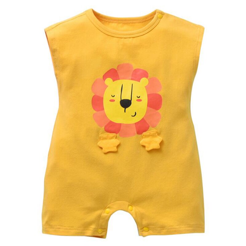 Summer Animal Baby Girl Clothes Sleeveless Newborn Bebe Boy Lion Unicorn Dinosaur Rompers Kawaii Infant Outfit For Children: Yellow / 12M