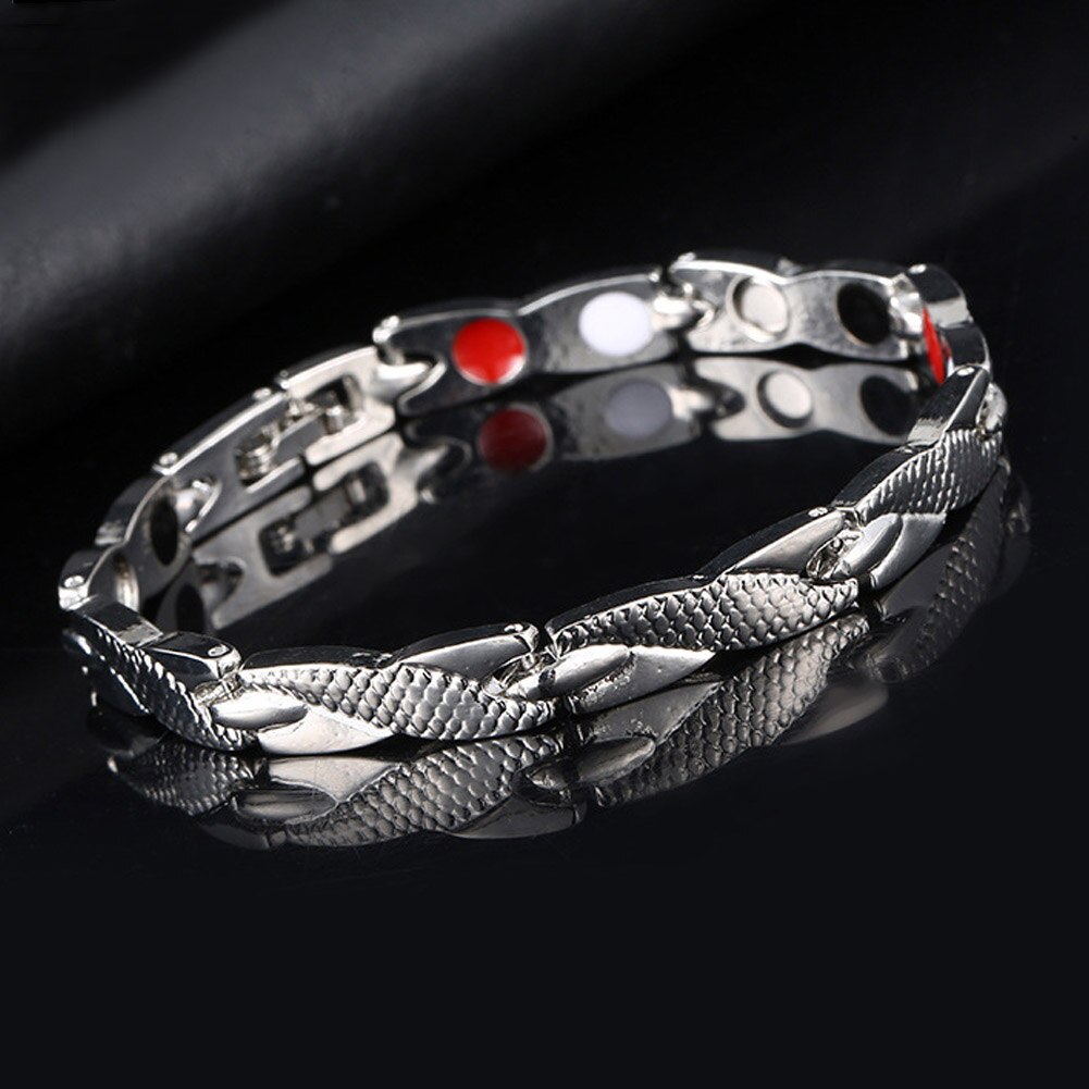 Pulsera trenzada para hombres y mujeres, terapia magnética saludable, para aliviar el dolor, muñequera EIG88: silver