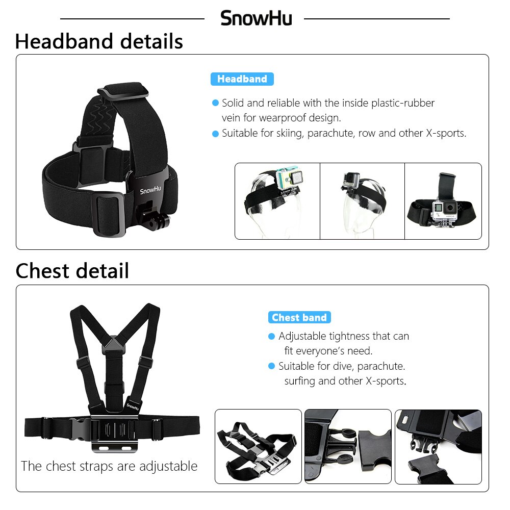 SnowHu for Xiao YI 4K Accessories Kit Set Tripod Monopod Head Cheat Strap Bag Adapter Mount for YI 4K+ for YI Lite Camera GS27