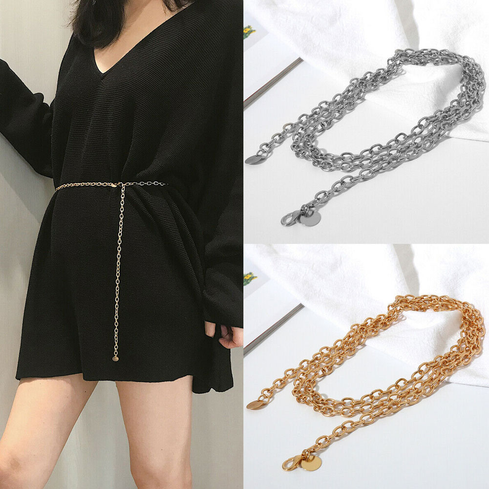 US Women Narrow Metal Skinny Chain Belt Hip Waist Gold Waistband Dress Fine waist chain