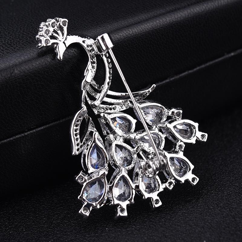 RED TREES Peacock Brooch - Women's Party Accessory - Luxury AAA Zirconia - Sterling Silver Plated