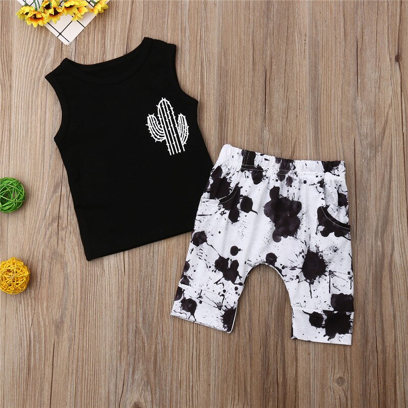 Ropa de 2 uds. Para niños pequeños, chaleco sin mangas, Tops, pantalones cortos con estampado de harén, conjunto de ropa inferior