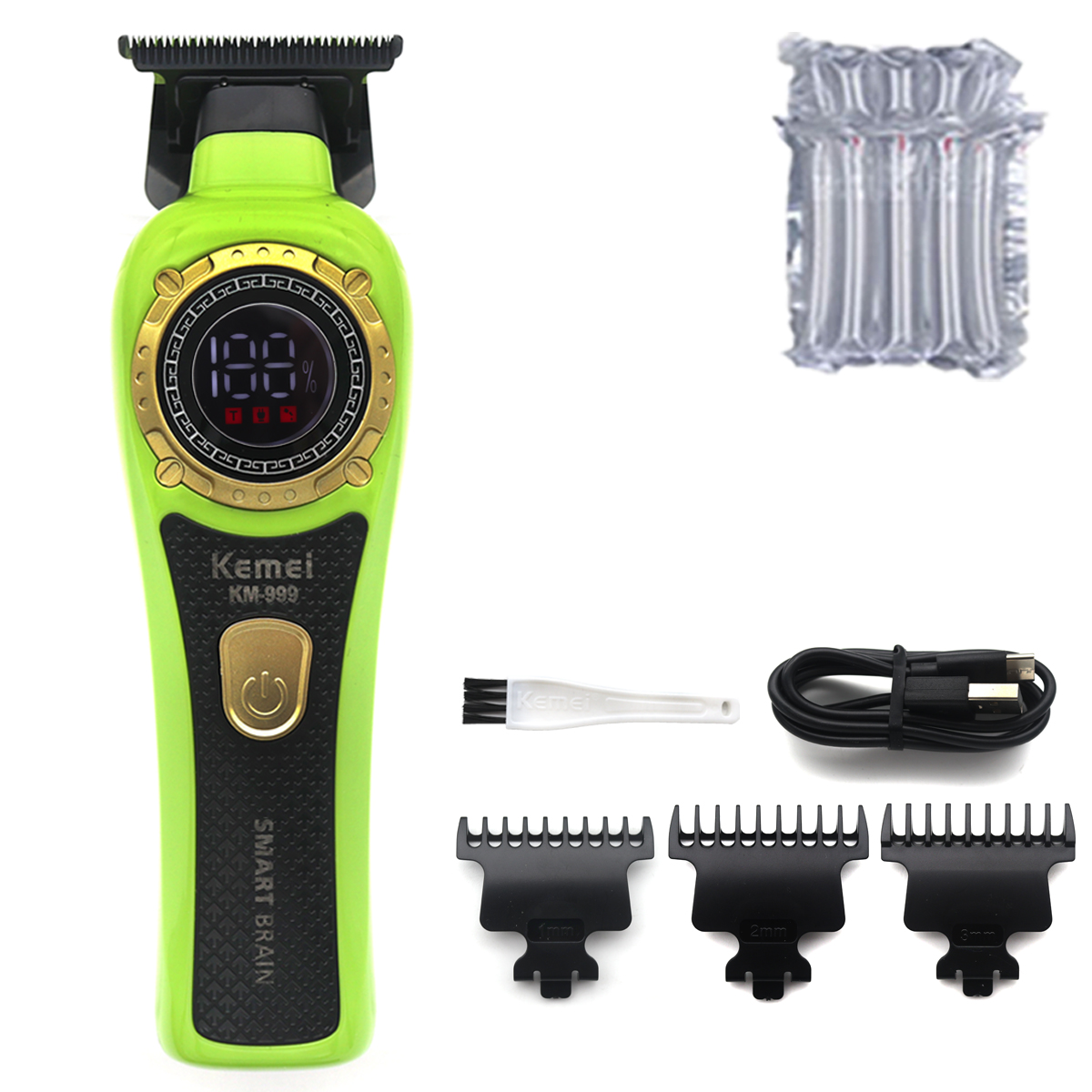 Kemei KM-999 Hair Trimmer for Men DLC T-Blade Zero Gapped LED Display Cordless USB Hair Clipper Finishing Machine: GRAY