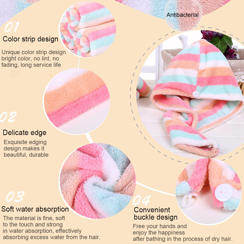 Regenboog Strips Haar Handdoek Haardrooginrichtingen Handdoeken Quick Magic Droog Hoed Cap Twist Hoofd Handdoek Met Knop PI669