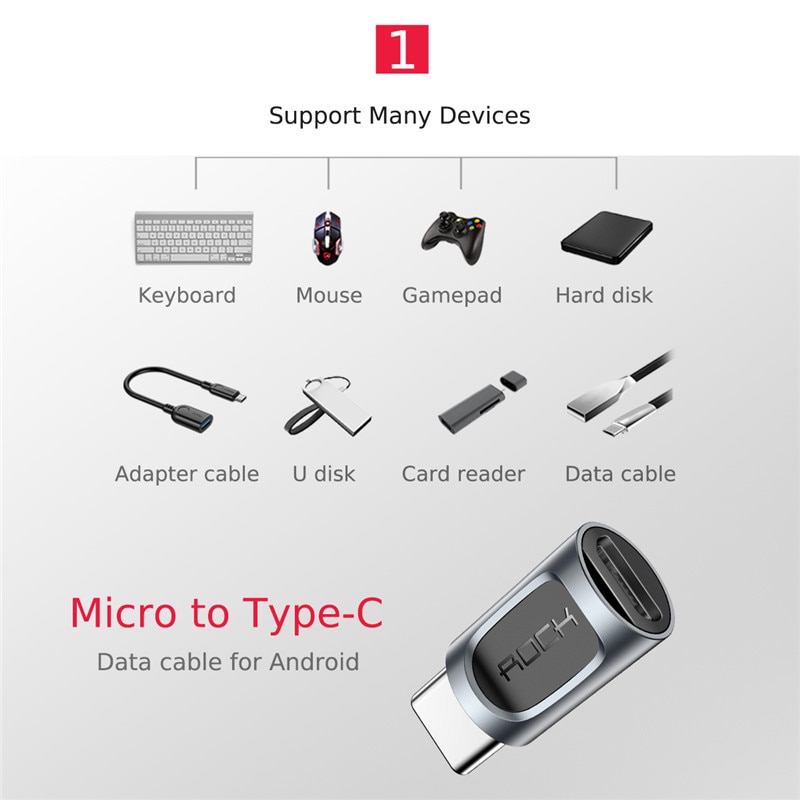 Rock Type C Bliksem Adapter Type C Naar Usb 3.1 Otg Converter Type-C Schakelaar Voor Lightning Naar micro Famale Data Adapter Otg