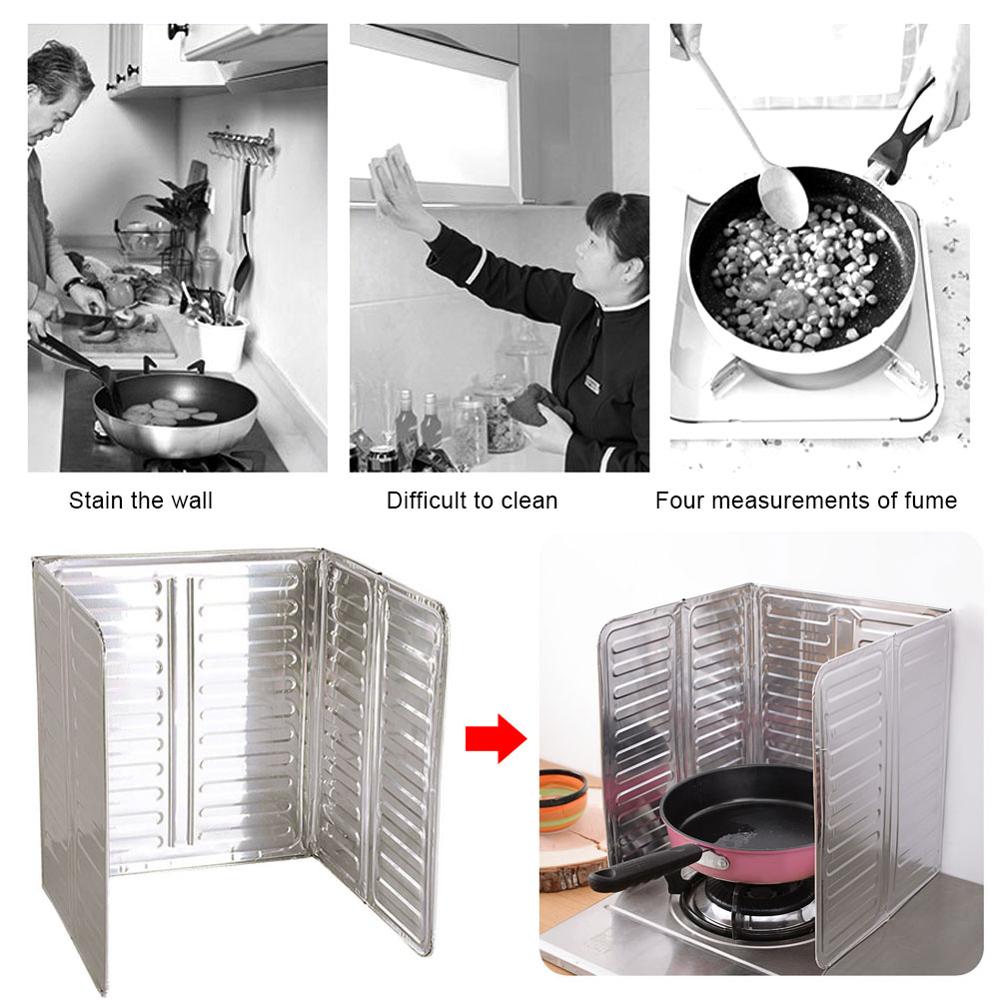 Foldable Aluminium Splatter Shield Guard Oil Divider Splash Proof Baffle Tool Kitchen Cooking Frying Pan Oil Splash Screen Cover