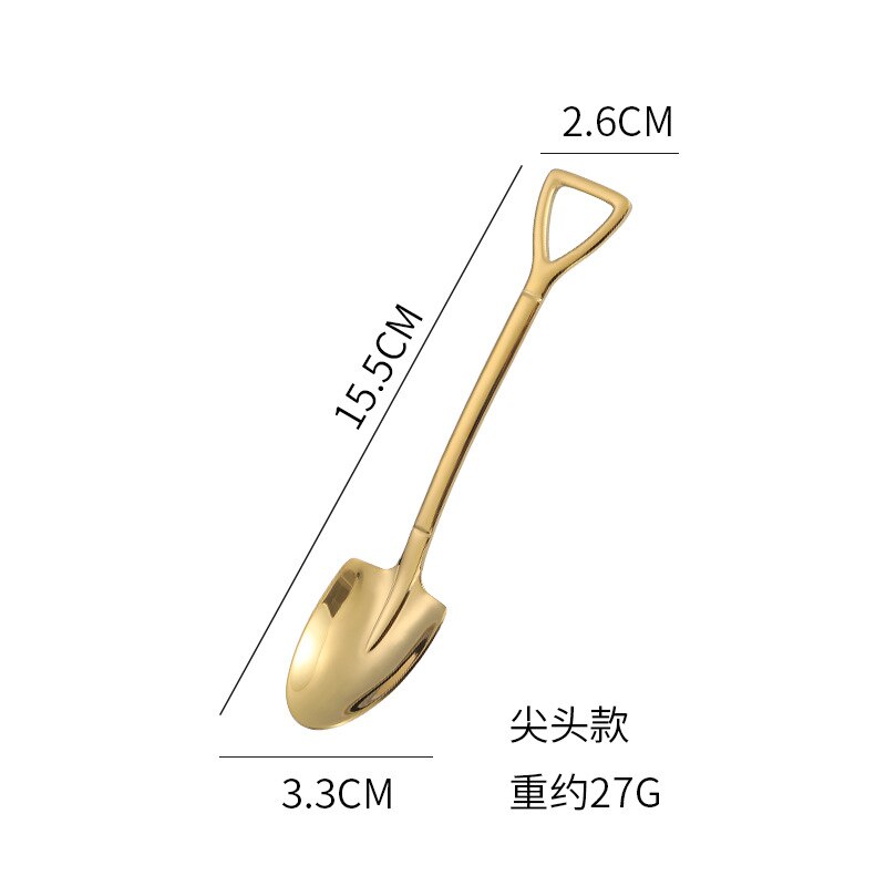 1pc metal is kaffe ske ske rustfrit stål skovl form shell te guld skeer eftermiddagste dessertsked: Guld a