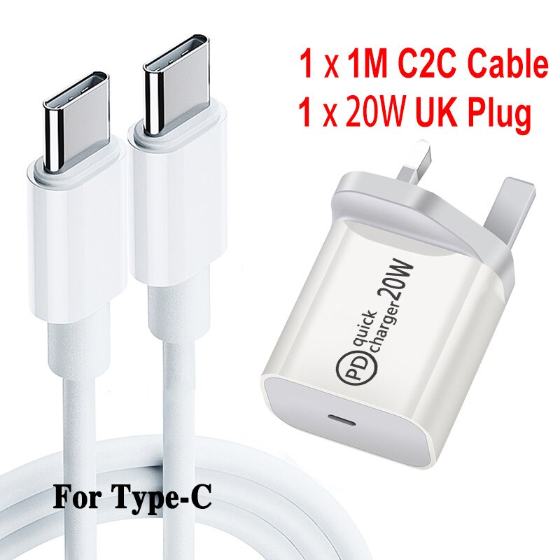 20W Pd USB C caricabatterie adattatore ricarica rapida per iPhone 12 11 X Xs Xr 7 AirPods iPad Huawei Xiaomi Samsung: UK C2C