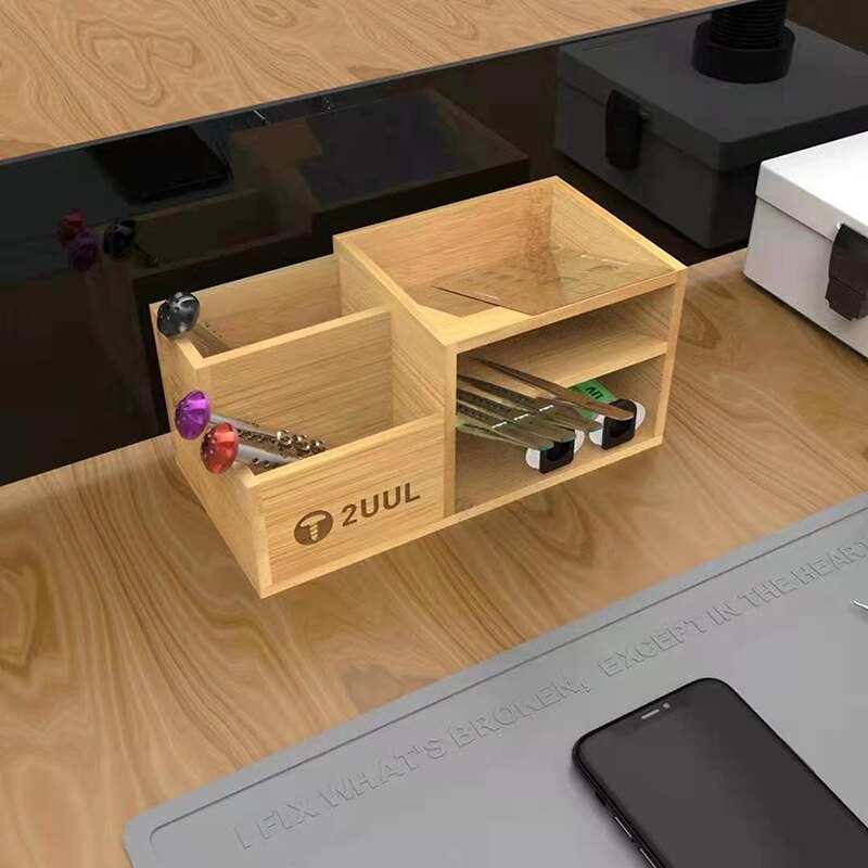 2UUL ST02 Bamboo Multifunctional Storage Rack Desktop Phone Repair Tweezers Screwdriver BGA Mold Bracket Screen Parts Organizer