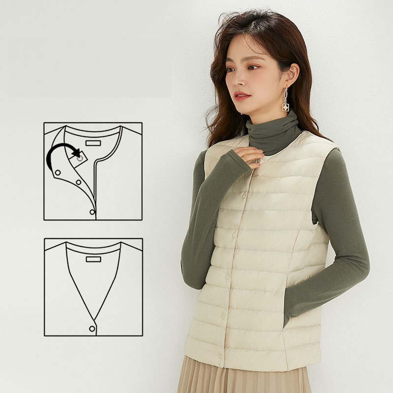NewBang 90% Matt Fabric Women's Warm Vests Ultra Light Down Vest Women Waistcoat Lightweight Warm Sleeveless Winter Liner: S / Beige