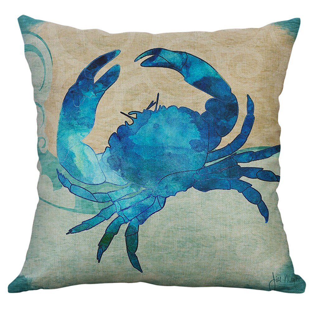 Cushions Lively Creatively Simple Mediterranean Flax Retro Conch Shell Sea Creatures Whale Crab Pillowcase Soft silla oficina