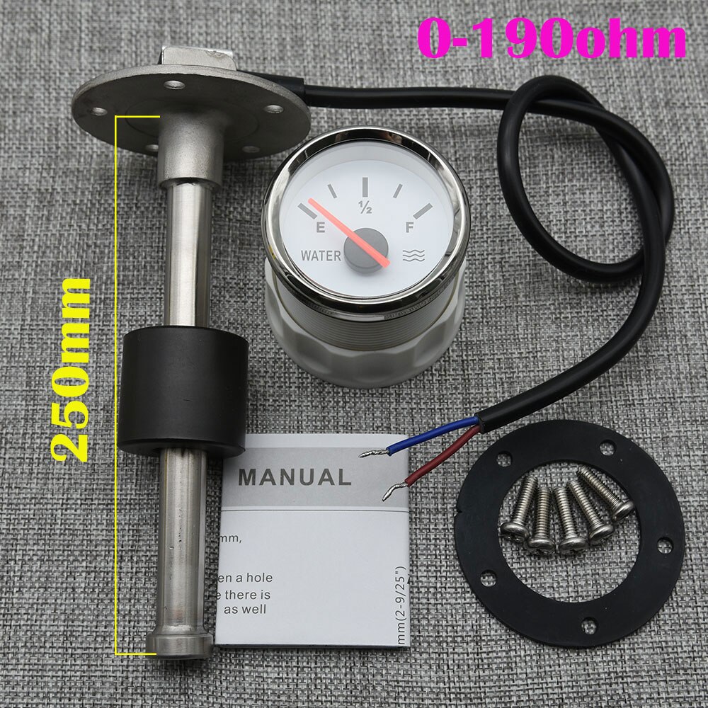 Sensore di livello dell'acqua per barche da 52mm per indicatore di livello dell'acqua da 0 ~ 190 ohm 240-33ohm con unità di invio carburante 150 200 250 300 350 mm: With 250mm 190ohm
