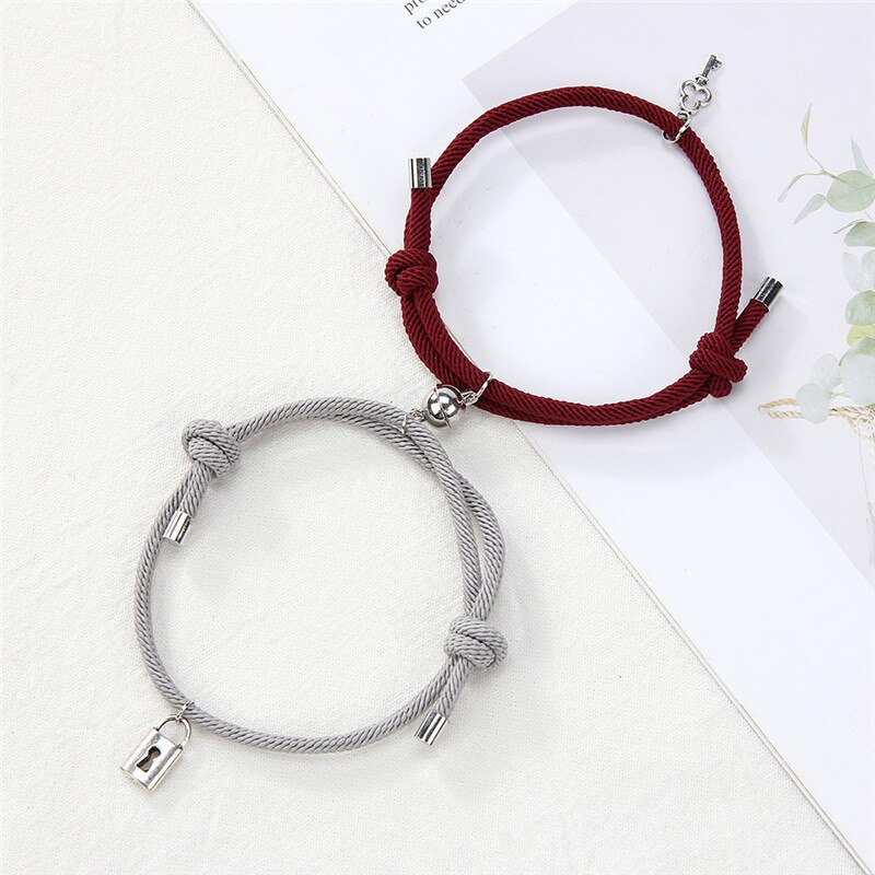 Mode Key Lock Metaallegering Paar Armband Magneet Attractie Beste Vriend Verstelbare Touw Armbanden Voor Vrouwen Mannen Sieraden: P