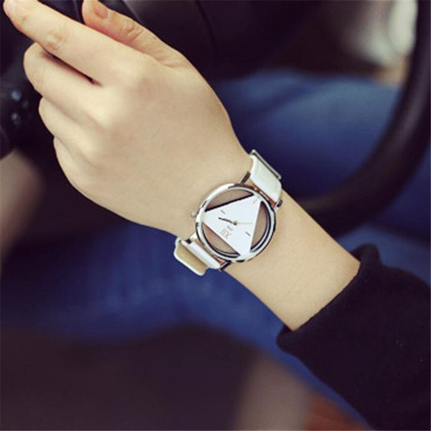 Watch women Wrist Quartz Modern Luxury Hollowed-out Triangular Dial Casual for Female watches reloj mujer A3: White