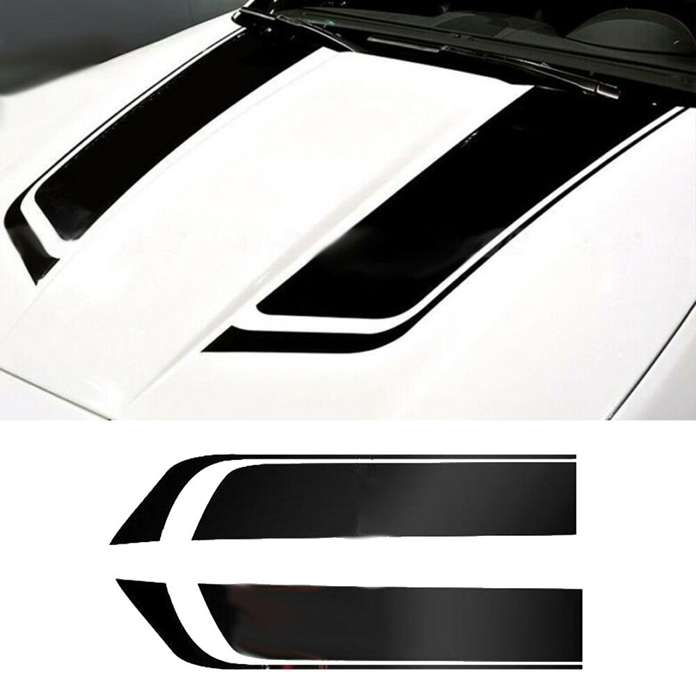 1 par bil racing universal huva rand dekaler vinyl huva klistermärke svart och bil bugg sköldar