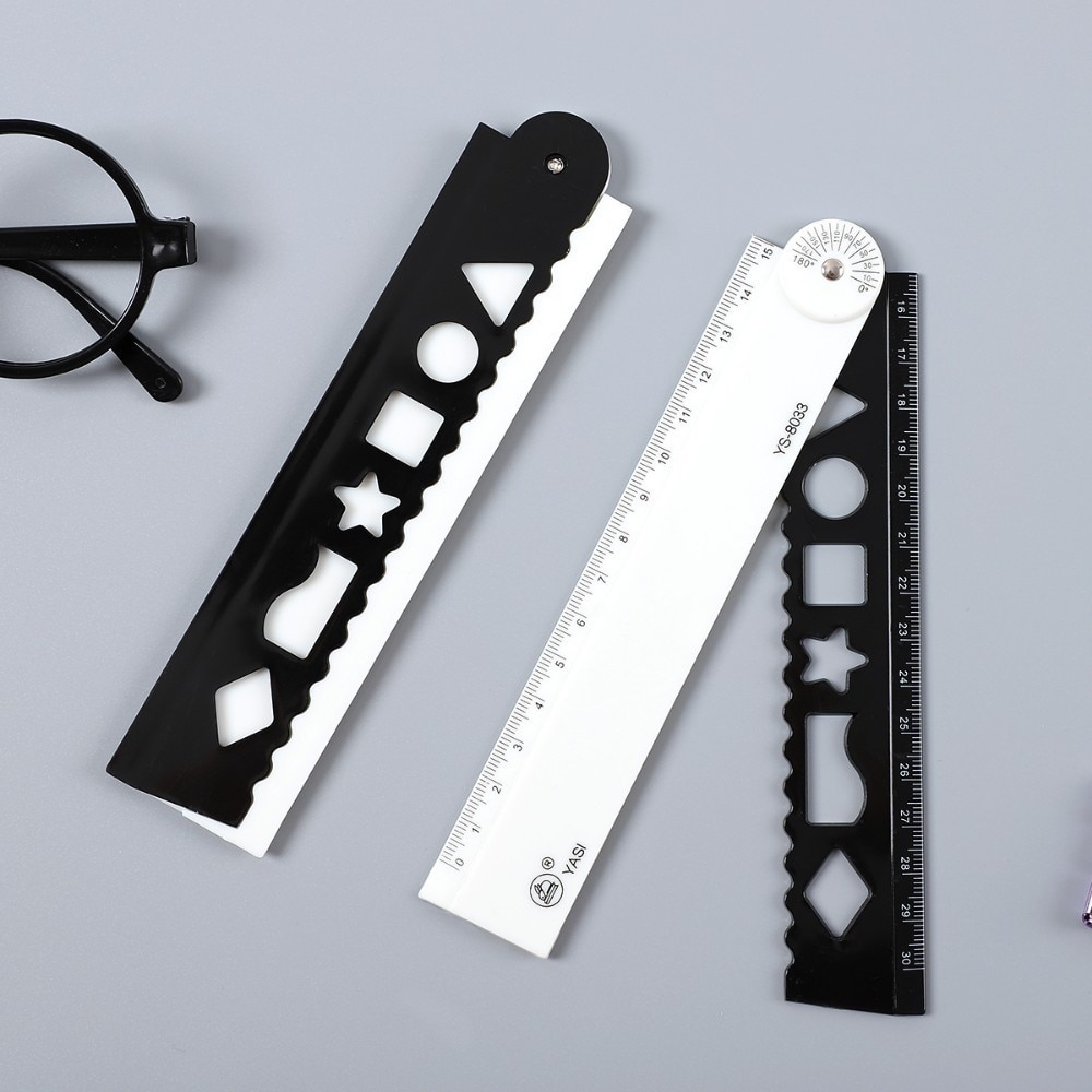Reglas rectas plegables de plástico, blanco y negro, 30Cm, para estudiantes de dibujo, papelería para niños, suministros escolares, papelería, 1 ud.