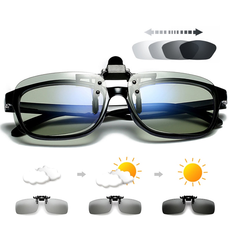 Gepolariseerde Vierkante Vissen Flip Up Clip Op Zonnebril Mannen Meekleurende Luchtvaart UV400 Zonnebril Voor Nachtzicht Lens